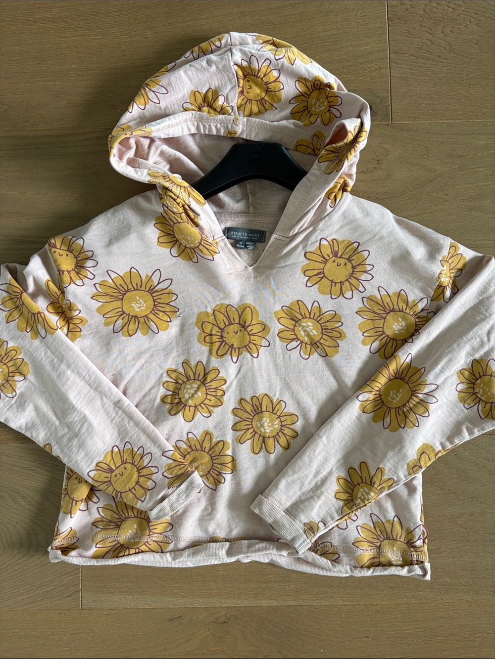 Sunflower Print Hooded Women's Sweater - Cream & Yellow